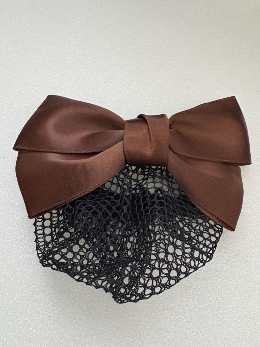 Brown Satin Bow with Black Hair Net barrette - Women's Hair Accessory